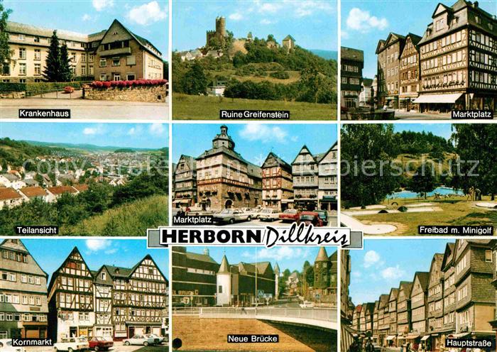 Herborn Hessen Krankenhaus Ruine Greifenstein Marktplatz Kornmarkt Neue Bruecke