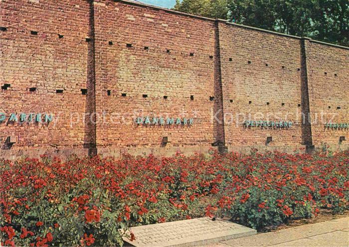 Ravensbrueck Nationale Mahn Gedenkstaette Lagermauer Rosenbeet Gedenkplatte