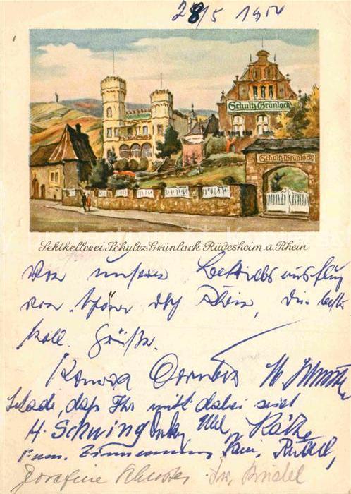 Ruedesheim Rhein Sektkellerei Schultz Gruenlack Kuenstlerkarte