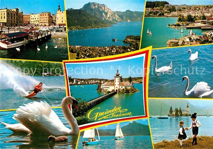Gmunden Salzkammergut Landeplatz Traunsee Rathaus Schloss Orth Schwan Wasserski