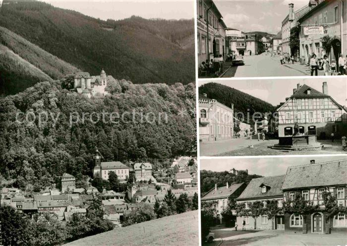 Leutenberg Thueringen Teilansicht mit Schloss Strassenpartien Handabzug