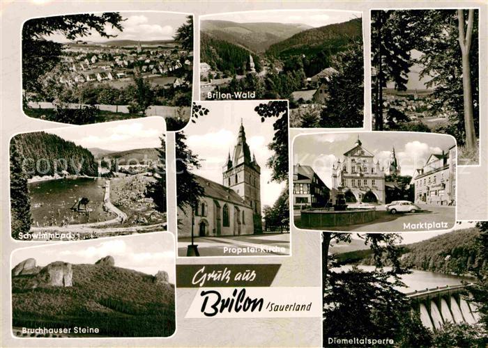 Brilon Hochsauerlandkreis NRW Panorama Brilon Wald Schwimmbad Propstei Kirche Ma