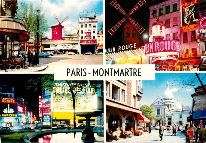 Montmartre Paris Moulin Rouge Strassenszene Brunnen