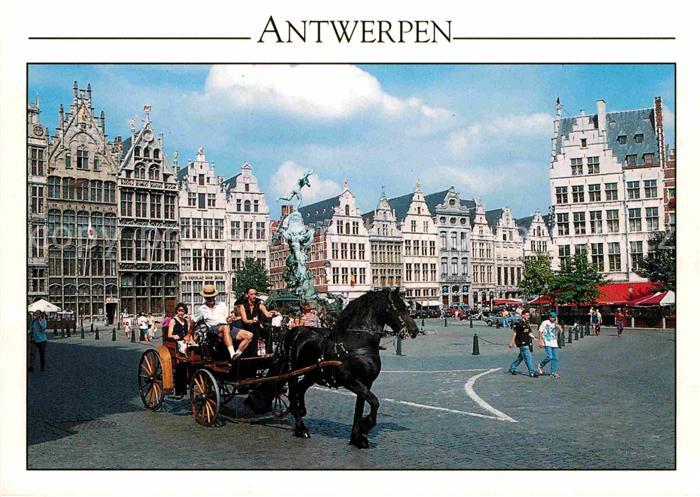 Antwerpen Anvers Grote Markt Markt Brunnen Giebelhaeuser Pferdekutsche