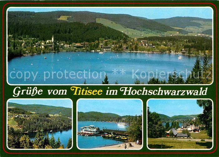 TITISEE Schwarzwald BW Panorama Blick ueber den See Bootsanleger Feldberg Schwar