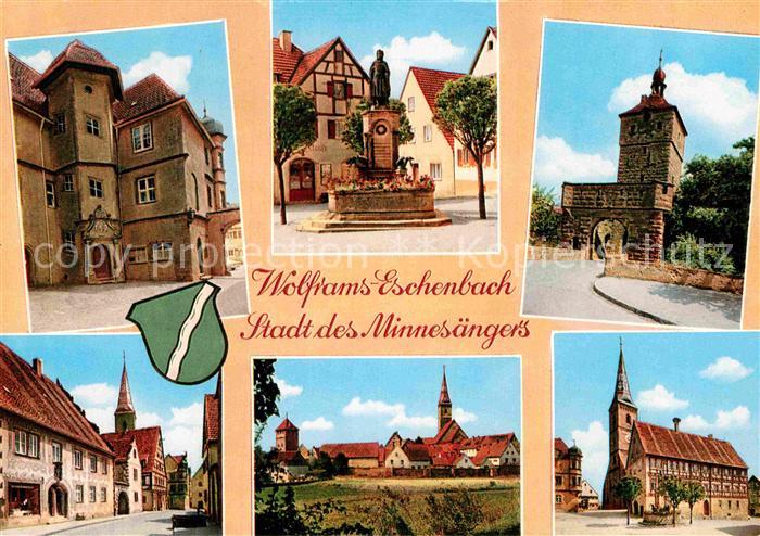Wolframs-Eschenbach Teilansichten Kirche Brunnen Denkmal Turm Stadt des Minnesae
