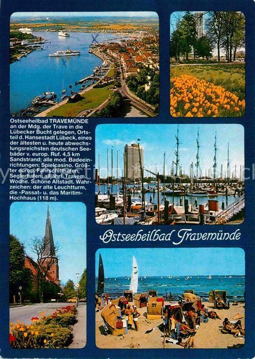 Travemuende Ostseebad Hafen Fliegeraufnahme Yachthafen Hotel Park Kirche Strand