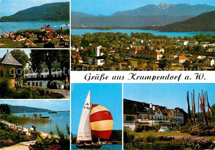 Krumpendorf Woerthersee Panorama Kurort Badestrand Uferpromenade Segeln