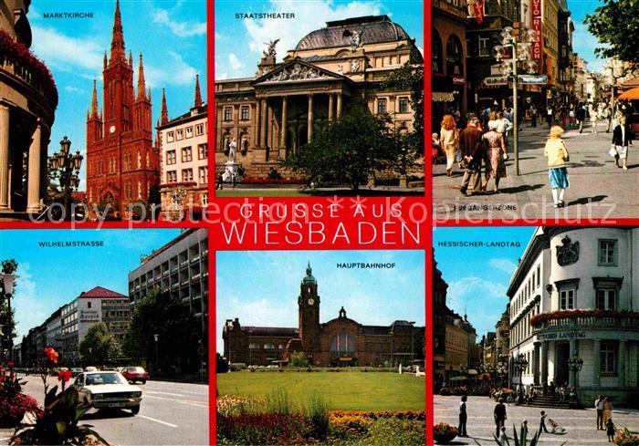 Wiesbaden Marktkirche Staatstheater Fussgaengerzone Hessischer Landtag Bahnhof W