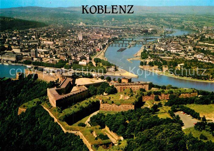 Koblenz Rhein Festung Ehrenbreitstein Deutsches Eck Mainmuendung Fliegeraufnahme