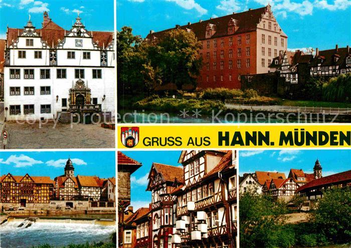 Hann. Muenden Rathaus Gebaeude Altstadt Wehr Fachwerkhaeuser