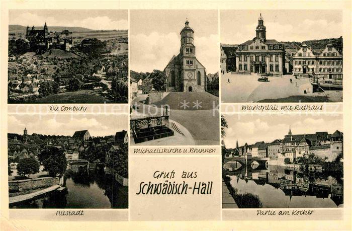 Schwaebisch Hall Marktplatz Rathaus Comburg
