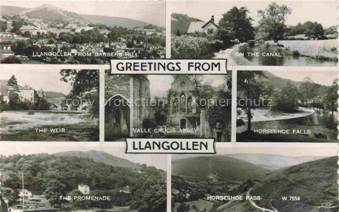 Llangollen Wales UK Panorama view from Barbers Hill Canal Weir Valle Crucis Abbe