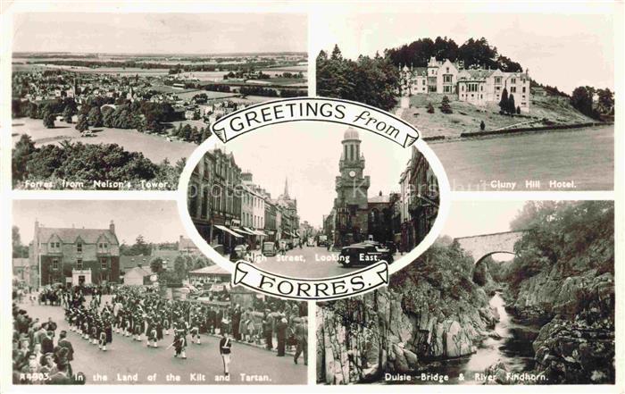 Forres Scotland UK Panoramic view from Nelsons Tower Cluny Hill Hotel Hight Stre