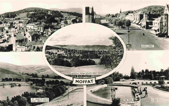 Moffat Dumfries Galloway UK Panorama High Street St. Marys Loch Park