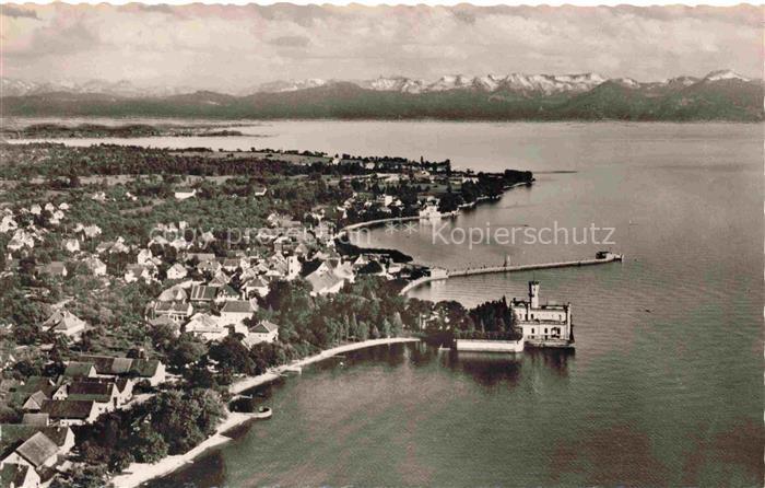 Langenargen Bodensee Panorama mit Schloss Montfort Alpenkette