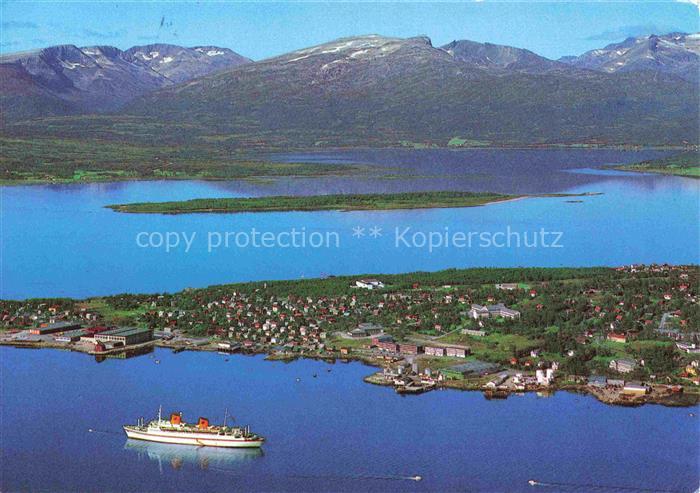 Tromso Norge Aerial view of the town with Island Kvaloya in the background
