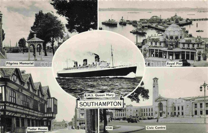 SOUTHAMPTON  UK Pilgrims Memorial Tudor House RMS Queen Mary Royal Pier Civic Ce