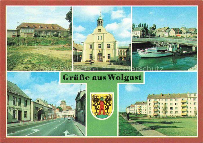 Wolgast Mecklenburg-Vorpommern Gaststaette Vier Jahreszeiten Rathaus Stadtblick