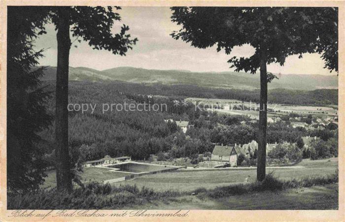 Bad Sachsa Osterode Harz Niedersachsen Panorama mit Freibad