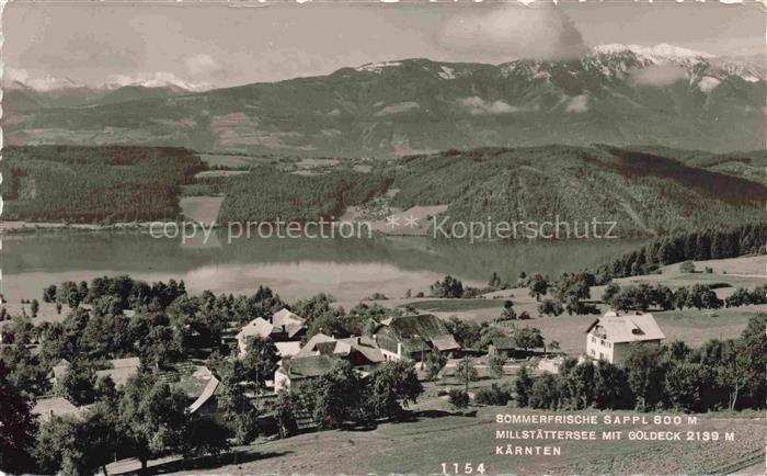 Millstatt Millstaettersee Kaernten AT Panorama Millstaettersee mit Goldeck