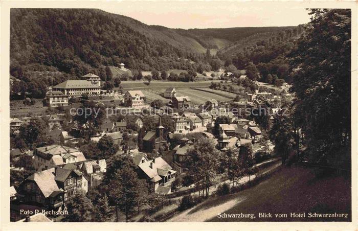 Schwarzburg Rudolstadt Thueringen Panorama Blick vom Hotel Schwarzaburg