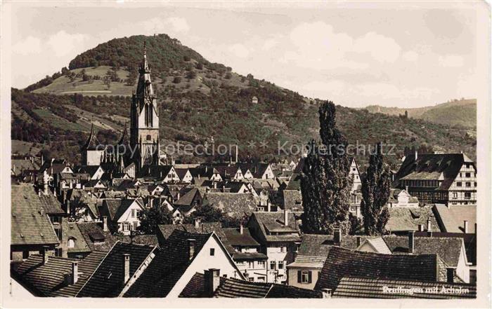 REUTLINGEN BW Stadtbild mit Kirche Blick gegen Achalm