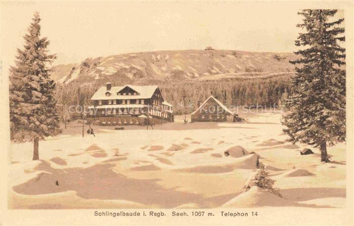 Krummhuebel Karpacz Riesengebirge PL Schlingelbaude Bergbaude Winterlandschaft