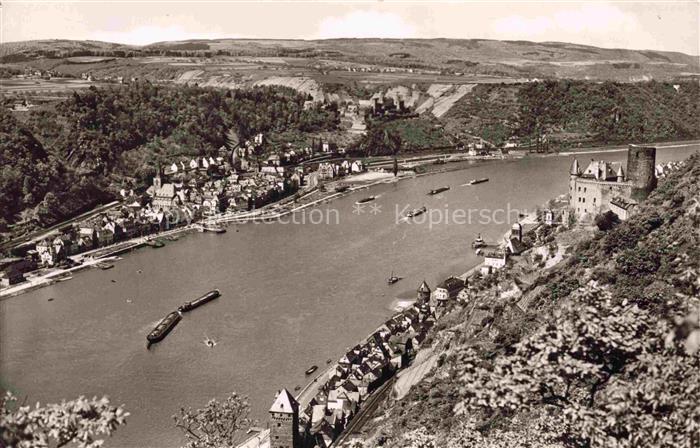 St Goarshausen Rhein Panorama Blick auf Burg Katz Burg Rheinfels St. Goar
