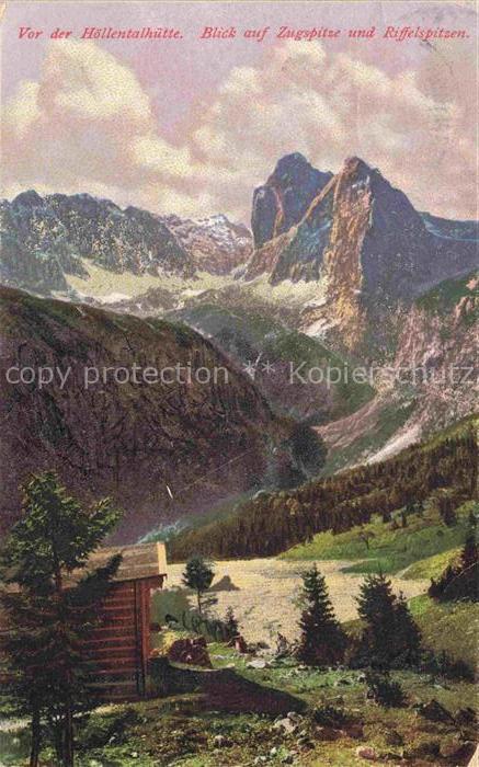 GARMISCH-PARTENKIRCHEN Bayern Blick von der Hoellentalhuette auf Zugspitze und R