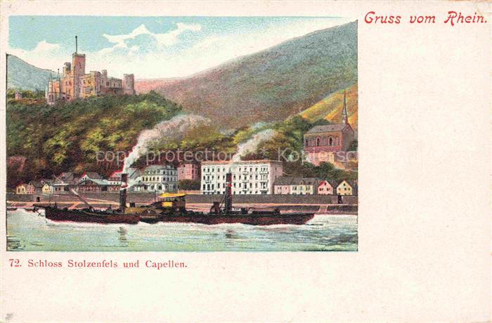 KOBLENZ  Rhein Schloss Stolzenfels und Capellen Rheindampfer Kuenstlerkarte