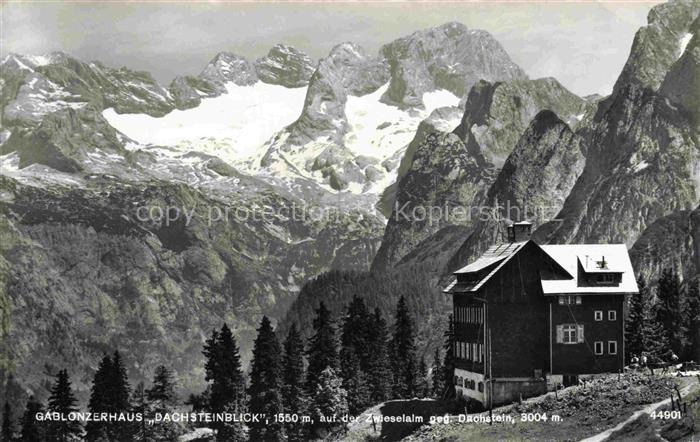 Gosau Salzkammergut Oberoesterreich AT Gablonzerhaus Dachsteinblick Zwieselalm g