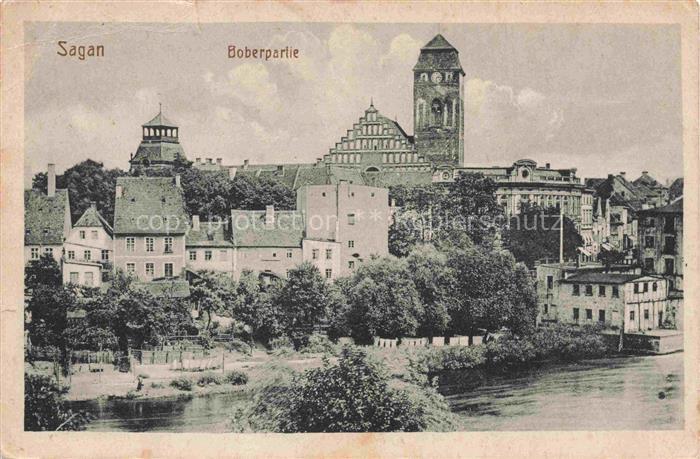 Sagan Zagan PL Blick ueber die Bober zur Stadt