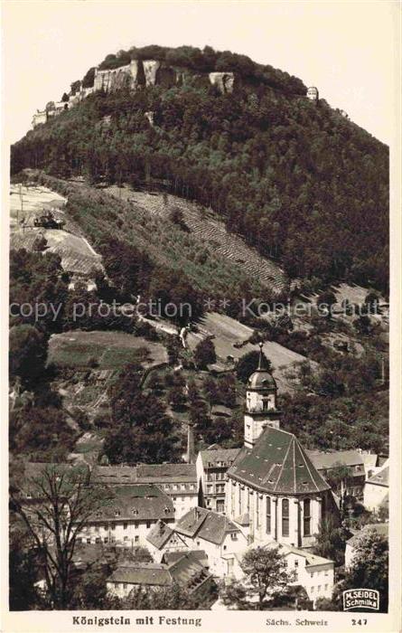 Koenigstein Saechsische Schweiz Sachsen Teilansicht mit Kirche und Blick zur Fes