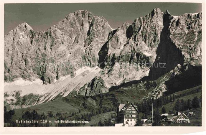 Ramsau Dachstein Steiermark AT Austriahuette mit Dachsteinsuedwaenden