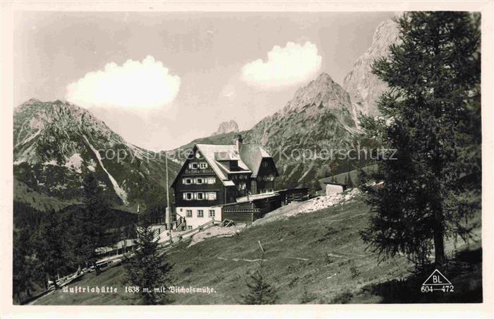 Ramsau Dachstein Steiermark AT Austriahuette mit Bischofsmuetze Dachsteingebirge