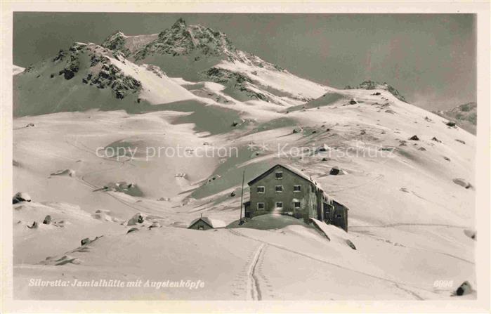 Galtuer Landeck Tirol AT Jamtalhuette mit Augstenkoepfe Silvretta Bergwelt im Wi