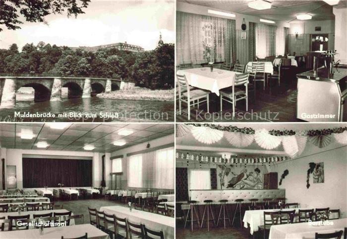 Wechselburg Sachsen Hotel Saechsischer Hof Restaurant Muldenbruecke Blick zum Sc