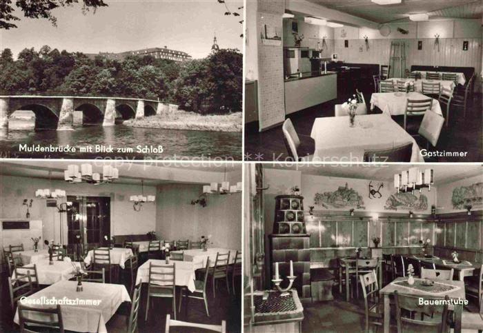 Wechselburg Sachsen Hotel Saechsischer Hof Restaurant Muldenbruecke Blick zum Sc