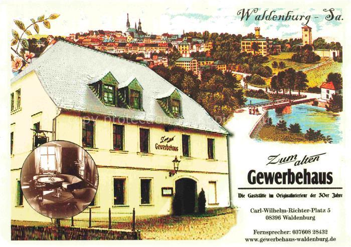 Waldenburg  Sachsen Gaststaette zum alten Gewerbehaus Stadtpanorama Kuenstlerkar