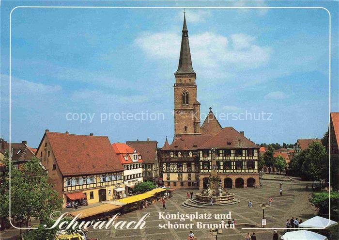Schwabach Bayern Koenigsplatz und schoener Brunnen Kirche Fachwerkhaeuser