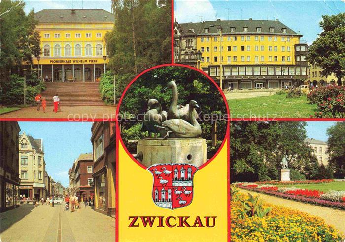 ZWICKAU  Sachsen Pionierhaus Wilhelm Pieck Ringkaffee Schwanenbrunnen Innere Pla