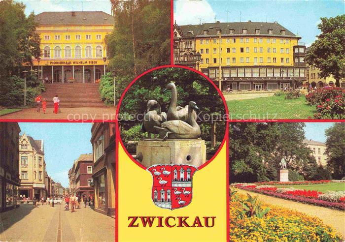 ZWICKAU  Sachsen Pionierhaus Wilhelm Pieck Ringkaffee Schwanenbrunnen Innere Pla