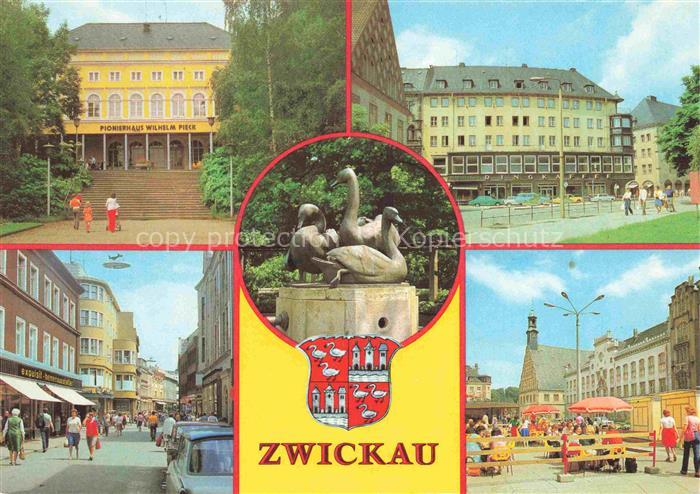 ZWICKAU  Sachsen Pionierhaus Wilhelm Pieck Ringkaffee Schwanenbrunnen Innere Pla