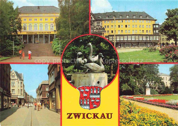 ZWICKAU  Sachsen Pionierhaus Wilhelm Pieck Ringkaffee Schwanenbrunnen Innere Pla
