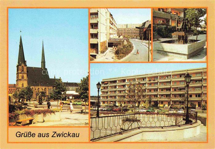 ZWICKAU  Sachsen Katharinenkirche Neubaugebiet Alter Steinweg Brunnen der Leinew