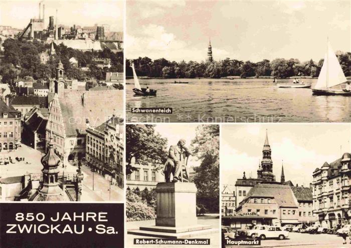 ZWICKAU  Sachsen Stadtpanorama Schwanenteich Robert-Schumann-Denkmal Hauptmarkt