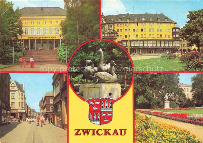 ZWICKAU  Sachsen Pionierhaus Wilhelm Pieck Ringkaffee Schwanenbrunnen Innere Pla