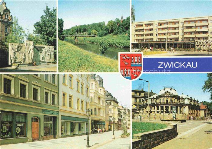 ZWICKAU  Sachsen Rosa-Luxemburg-Denkmal Paradiesbruecke Modeboutique Hauptstrass