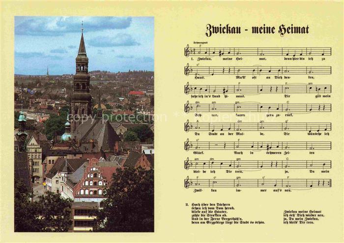 ZWICKAU  Sachsen Stadtbild mit Kirche Zwickau-Lied meine Heimat Noten